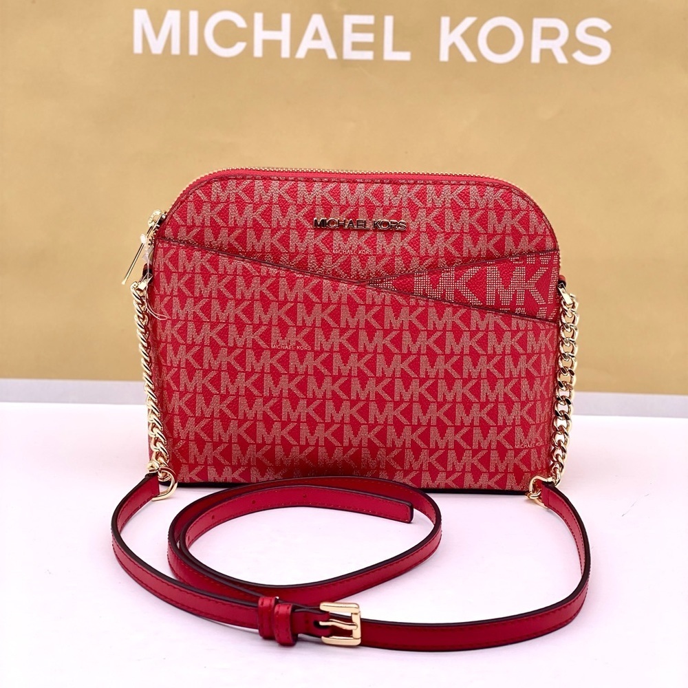 MICHAEL KORS Medium Logo Dome Crossbody Bright Red Multi - Picture 2 of 14